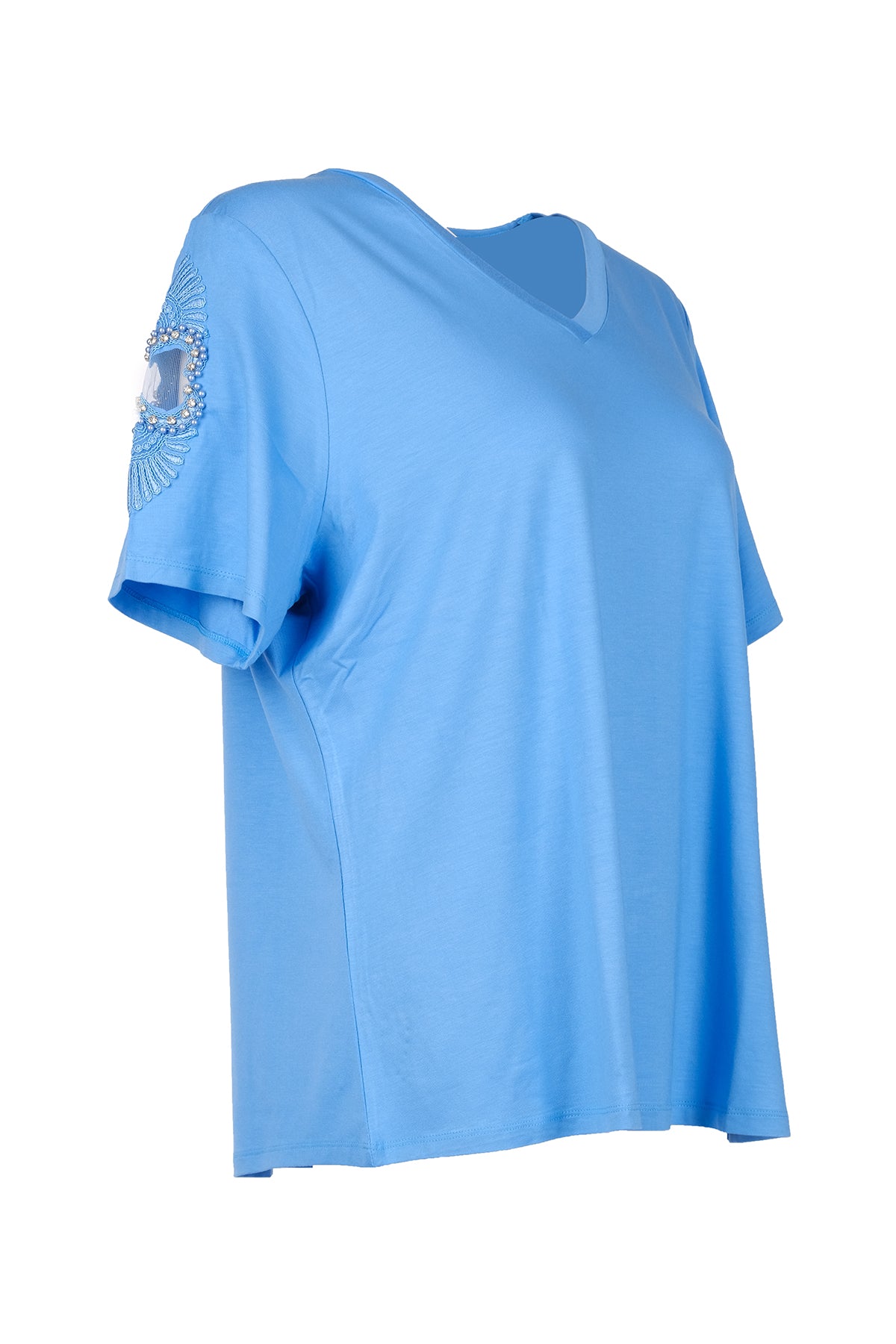 Vedi-bb Oversize V Yaka Kısa Kol Dekoratif Kadın T-Shirt Translation missing: ar.content.product_image_secondary