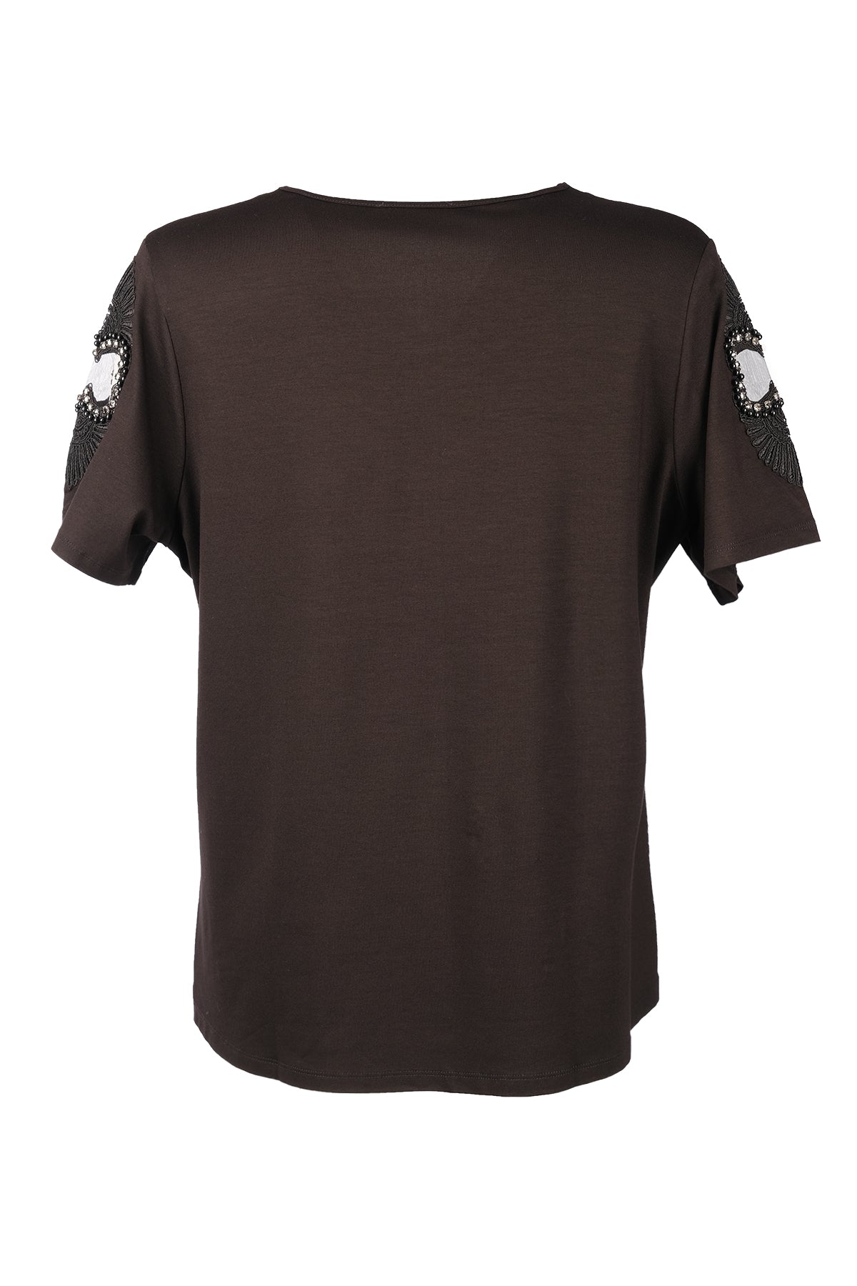Vedi-bb Oversize V Yaka Kısa Kol Dekoratif Kadın T-Shirt