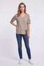 Vedi-bb Kadın V Yaka Pamuk Karışımlı Kısa Kol Palmiye Nakışlı T-Shirt