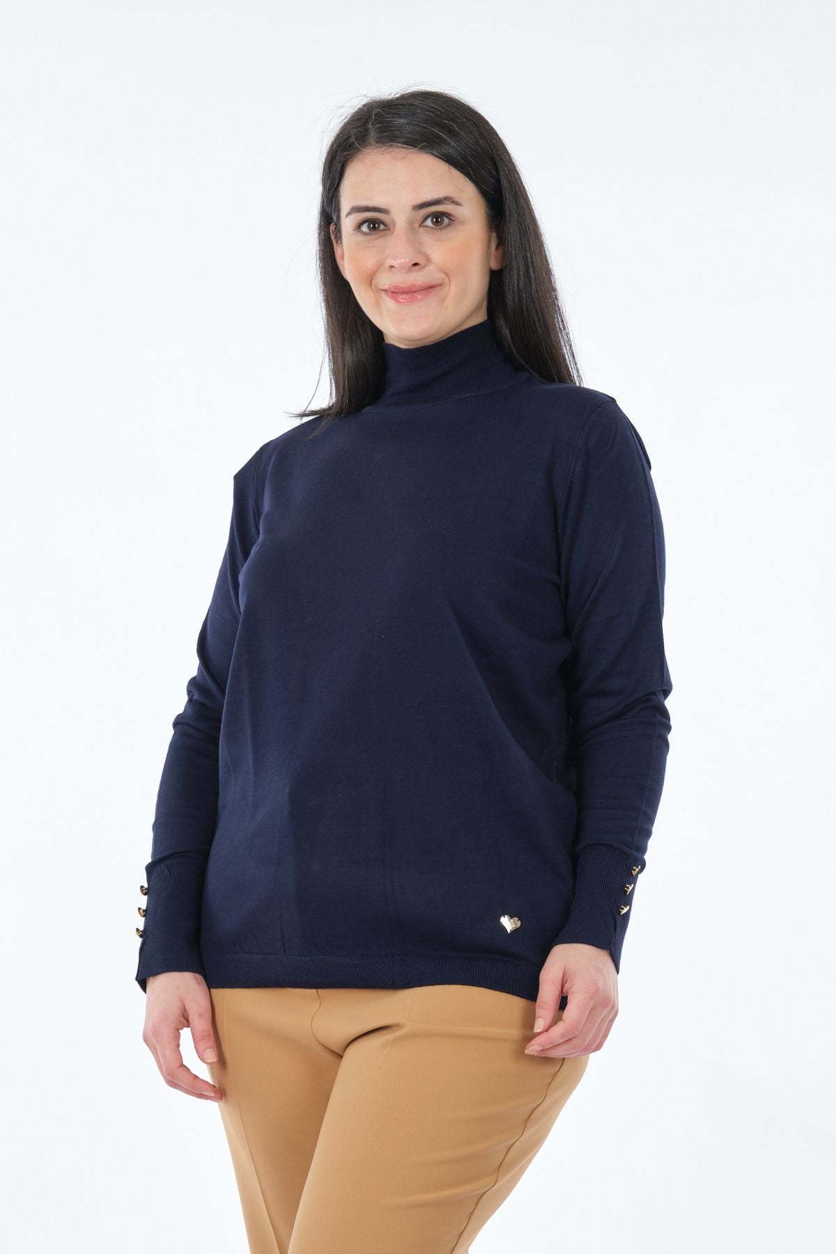 Vedi-bb Minimalist Boğazlı Uzun Kol Kadın Kazak - Günlük & Rahat