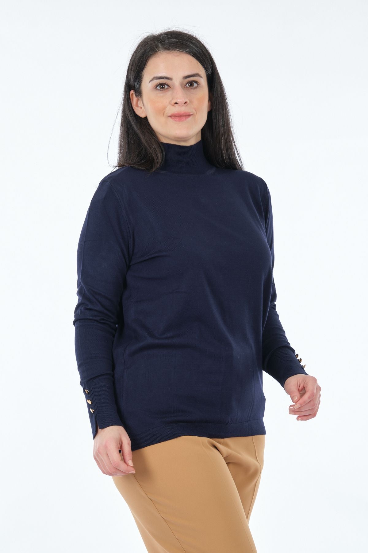 Vedi-bb Minimalist Boğazlı Uzun Kol Kadın Kazak - Günlük & Rahat