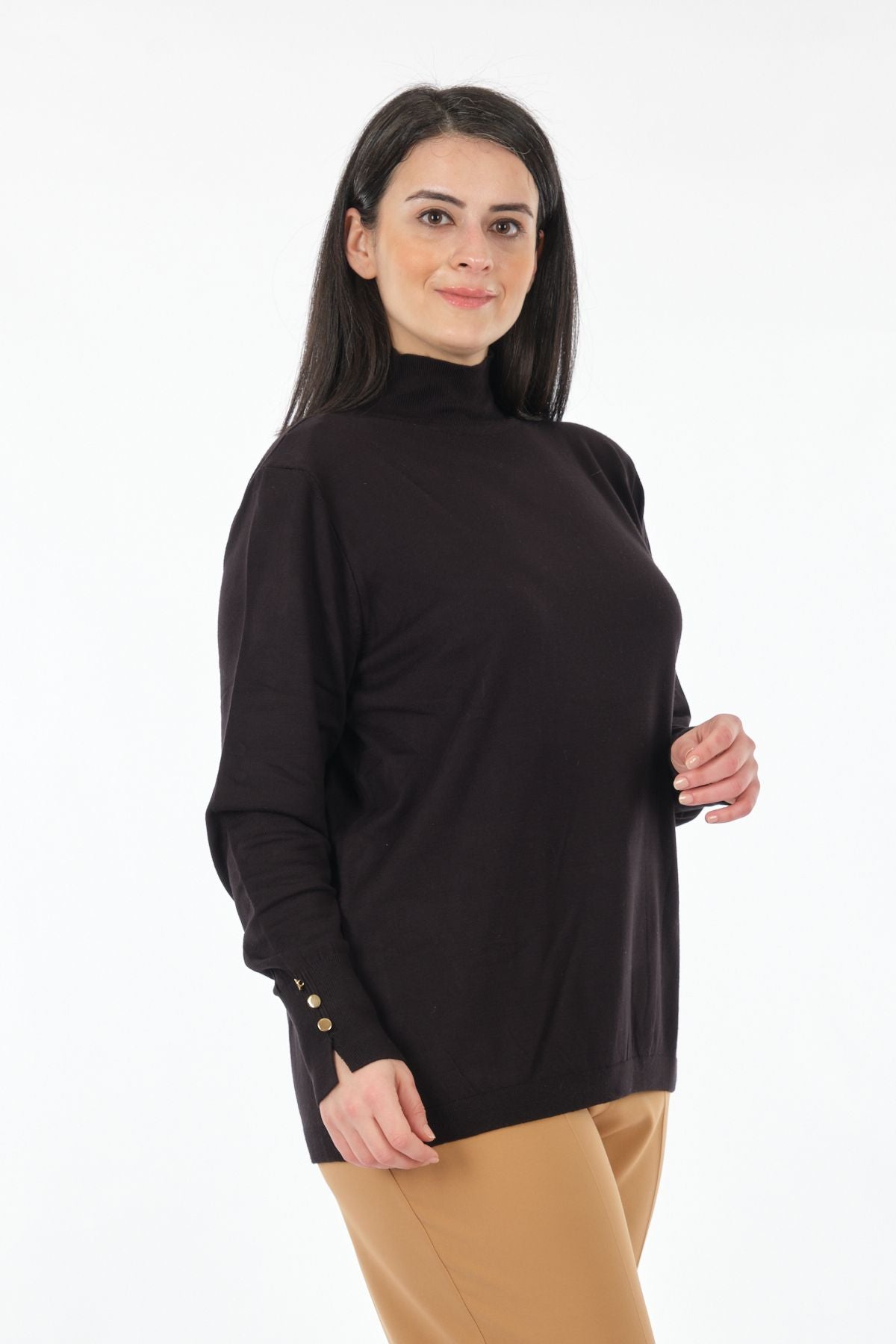 Vedi-bb Minimalist Boğazlı Uzun Kol Kadın Kazak - Günlük & Rahat