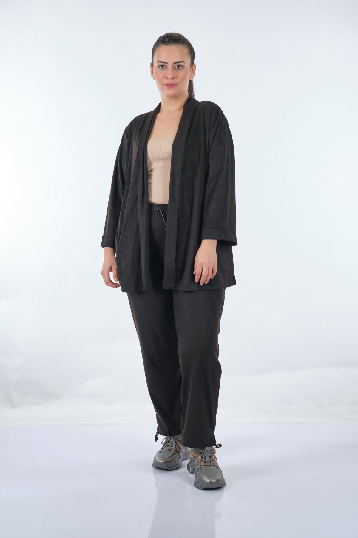Vedi-bb Oversize Kadife Ceket Takım - Minimalist Günlük Stil - 3/4 Kol Ana görsel