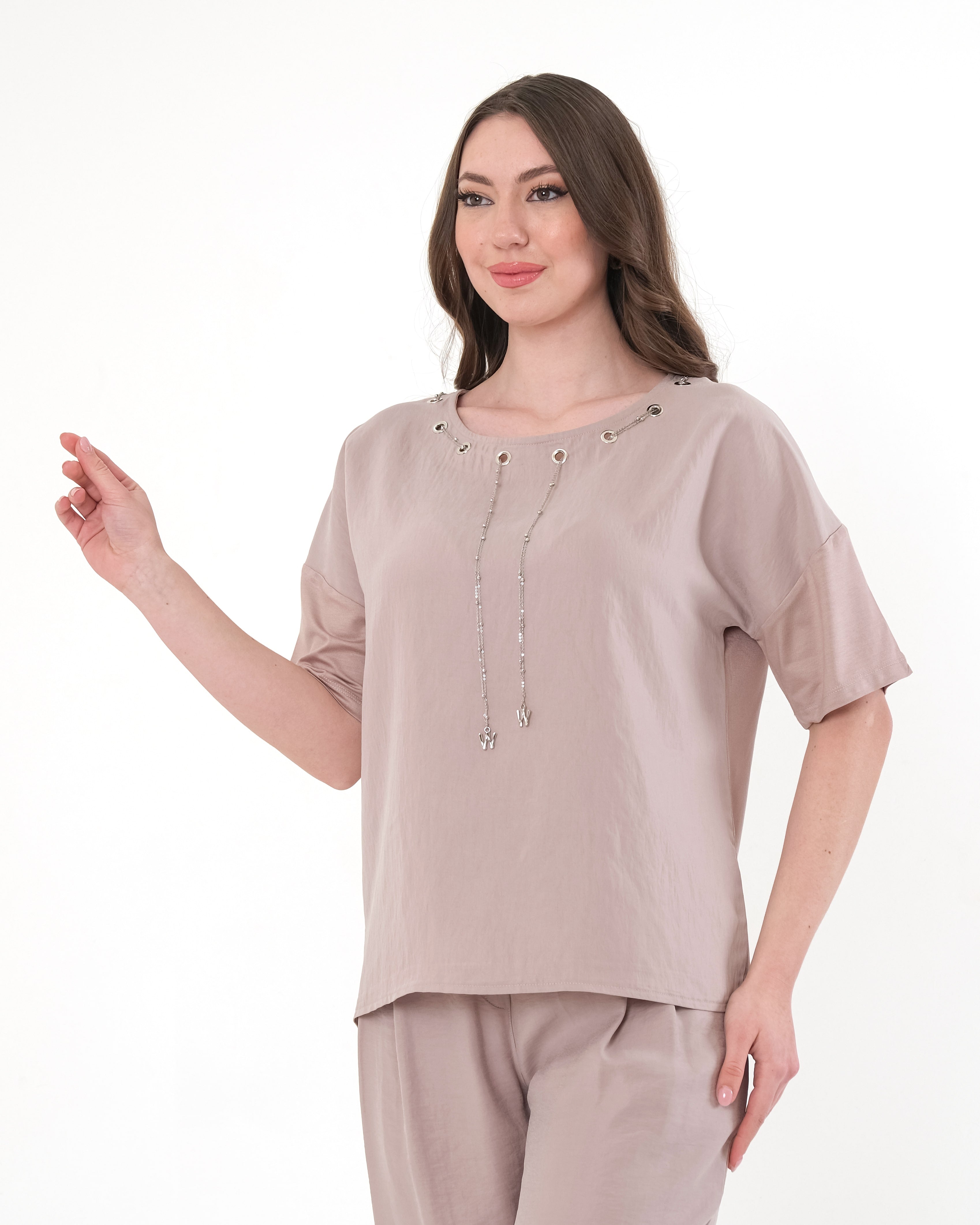 Vedi Oversize Minimalist Kısa Kol Kadın Bluz - Günlük Kombinler İçin Translation missing: ar.content.product_image_main