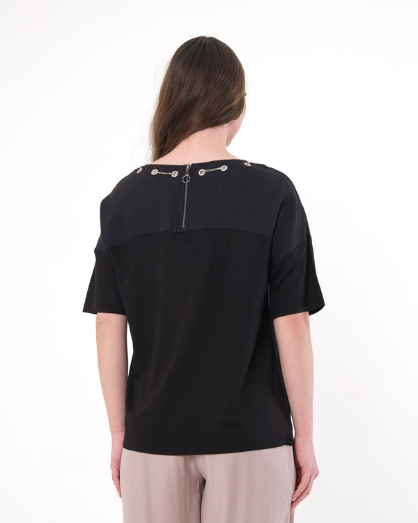 Vedi Oversize Minimalist Kısa Kol Kadın Bluz - Günlük Kombinler İçin