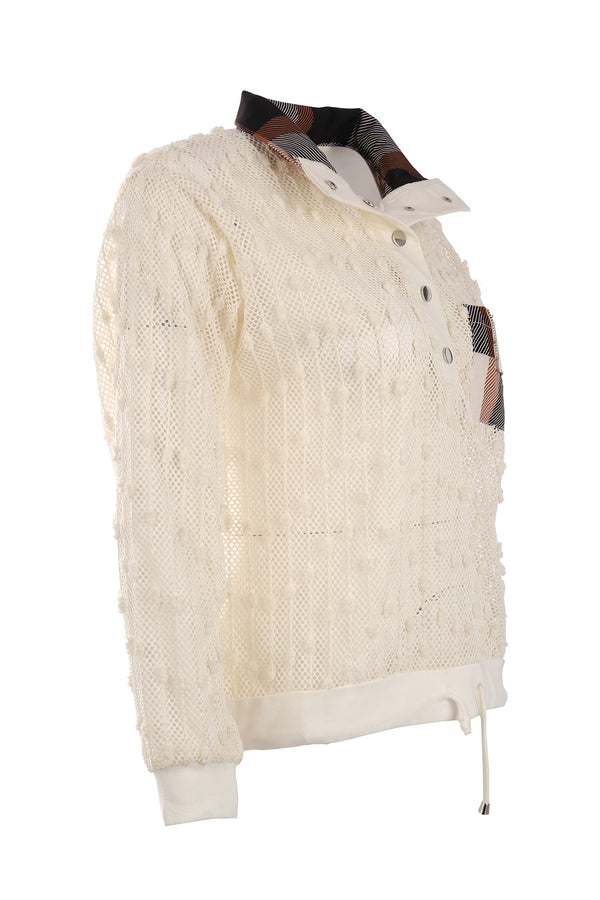 Vedi Oversize Uzun Kol Minimalist File Detaylı Kadın Bluz
