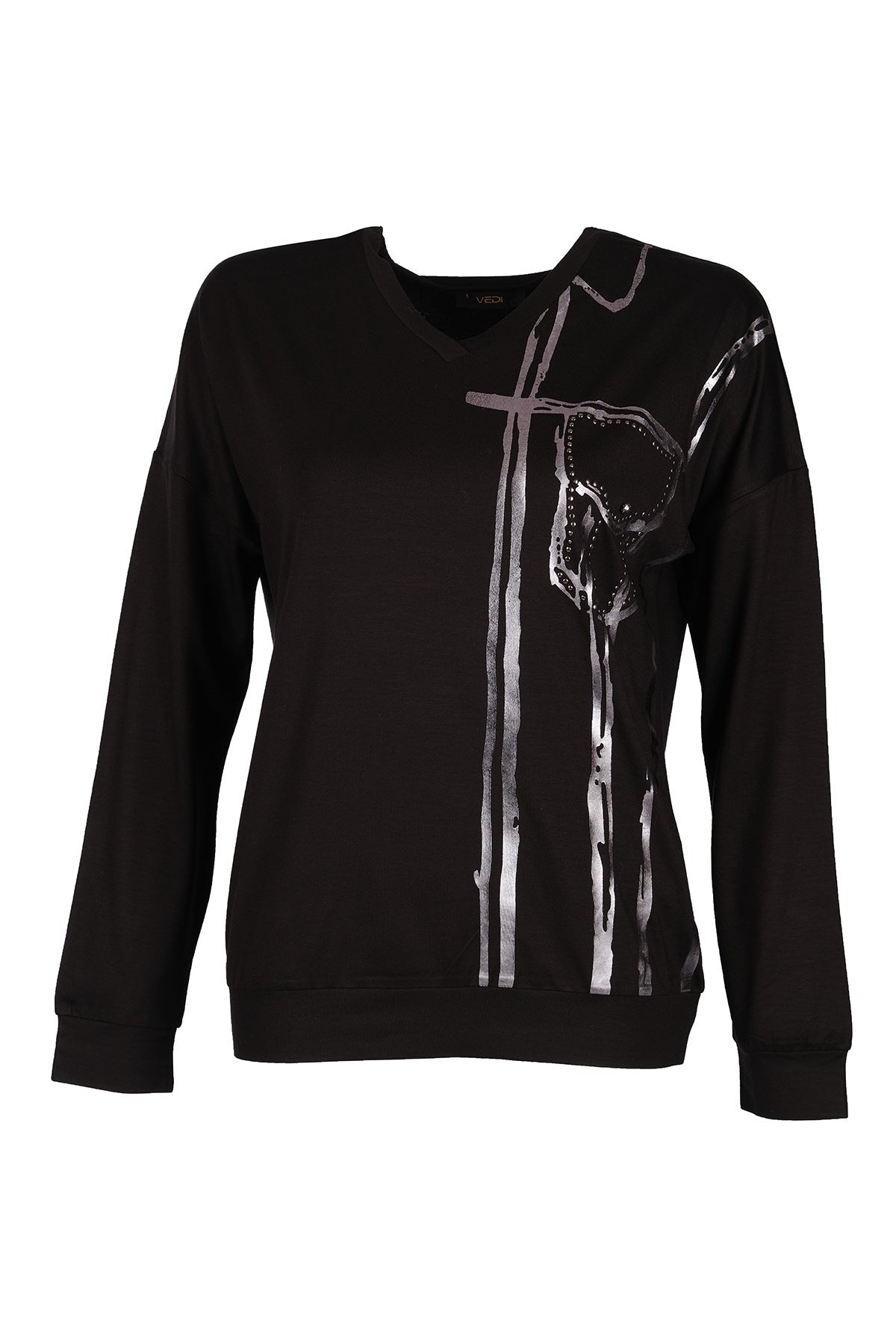 Vedi Minimalist Oversize V Yaka Uzun Kol Kadın Bluz VD4104 Translation missing: ar.content.product_image_main