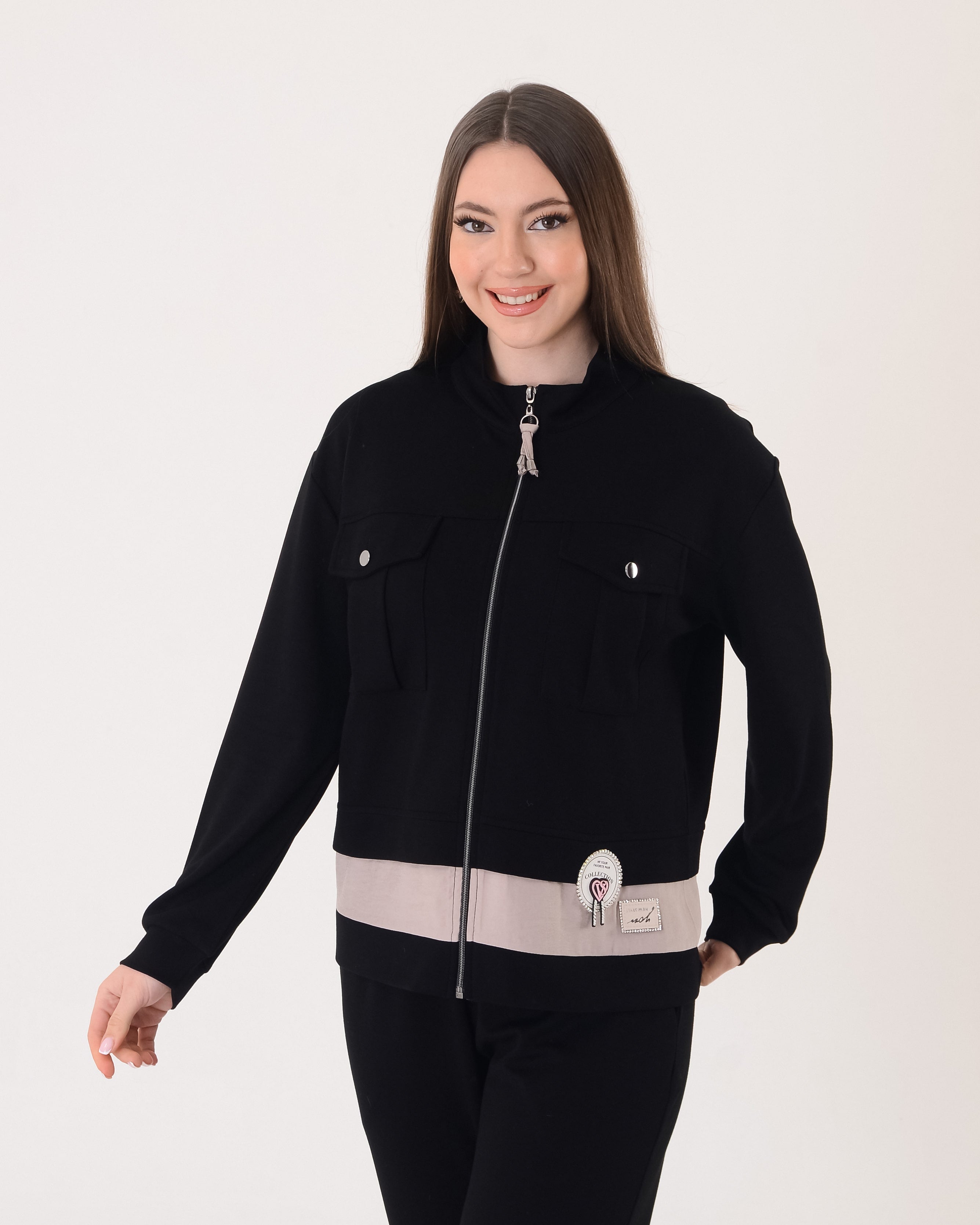 Vedi Oversize Crop Fermuarlı Kadın Ceket - Cep Detaylı