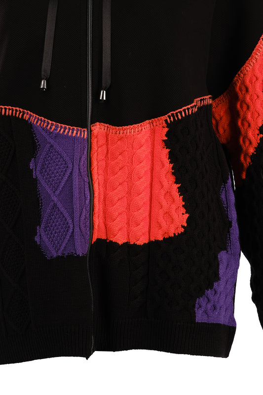 جاكيت نسائي واسع بغطاء رأس من فيدي بتفاصيل محبوكة - طول متوسط