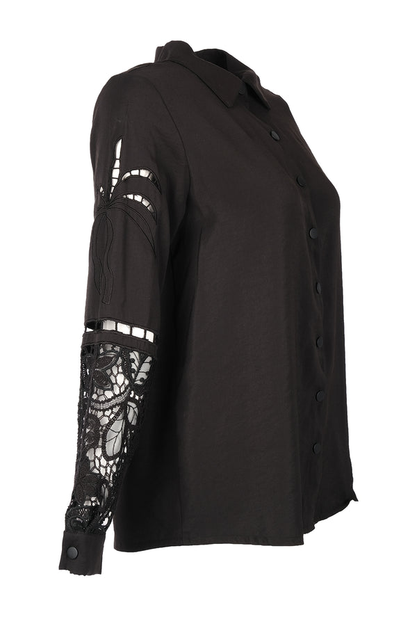 Vedi Oversize Dantelli Uzun Kol Gömlek - Minimalist Tarz