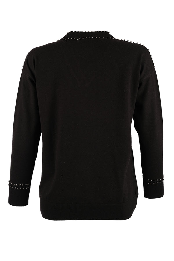 Vedi V Yaka Oversize Minimalist Kadın Kazak - Uzun Kol