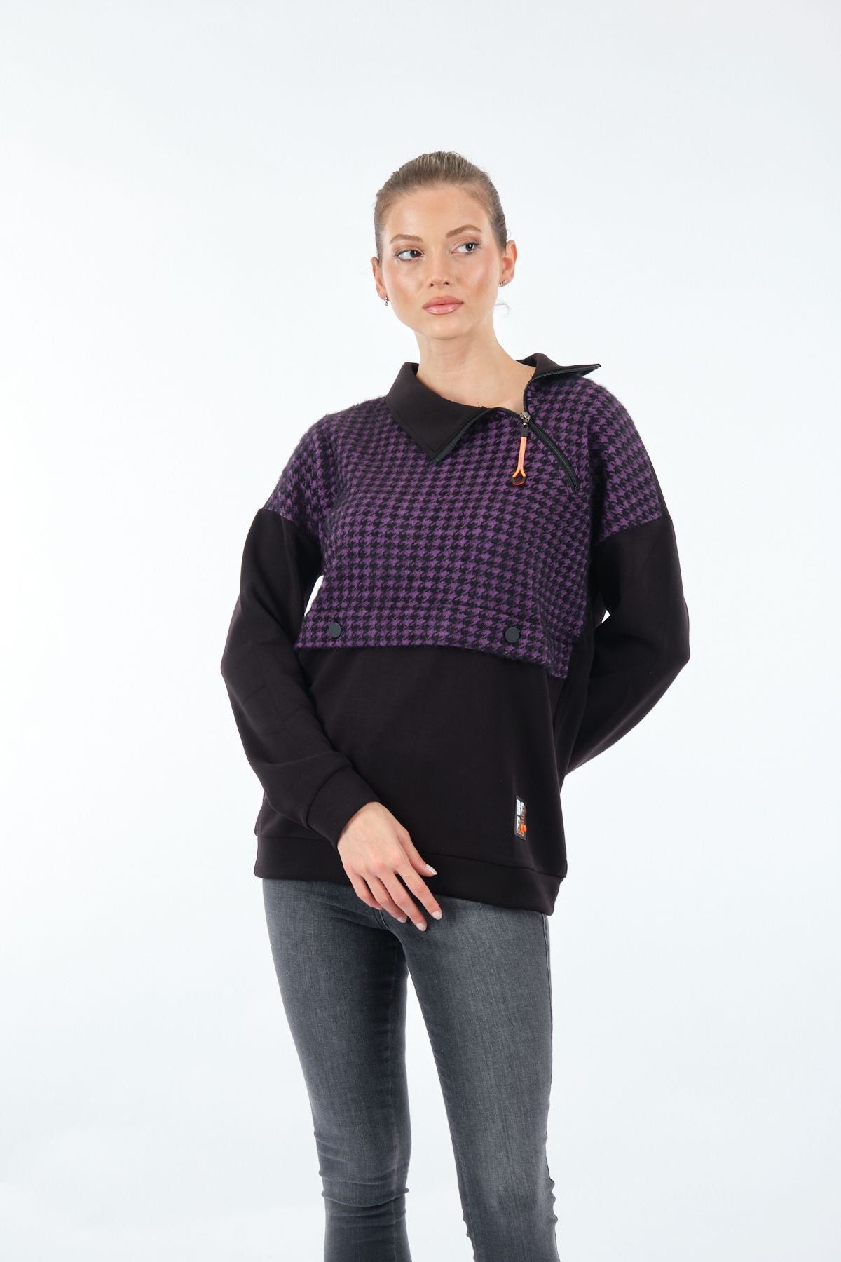 Vedi Oversize Yaka Detaylı Kadın Sweatshirt - Minimalist Trend Translation missing: ar.content.product_image_main