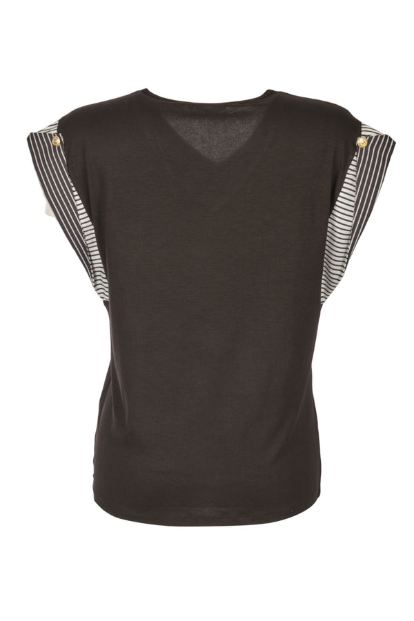 Vedi Minimalist V Yaka Kadın T-Shirt - Balık Desenli - Kısa Kol