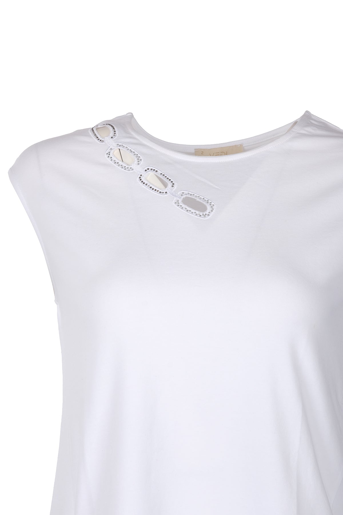 Vedi Minimalist Oversize Kadın Tişört - Taş Detaylı Kısa Kol Translation missing: ar.content.product_image_secondary