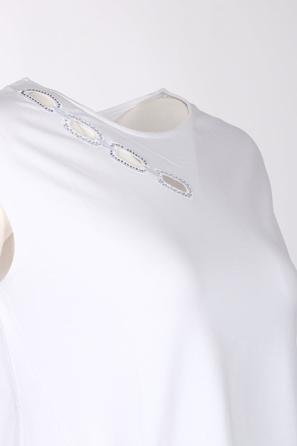 Vedi Minimalist Oversize Kadın Tişört - Taş Detaylı Kısa Kol