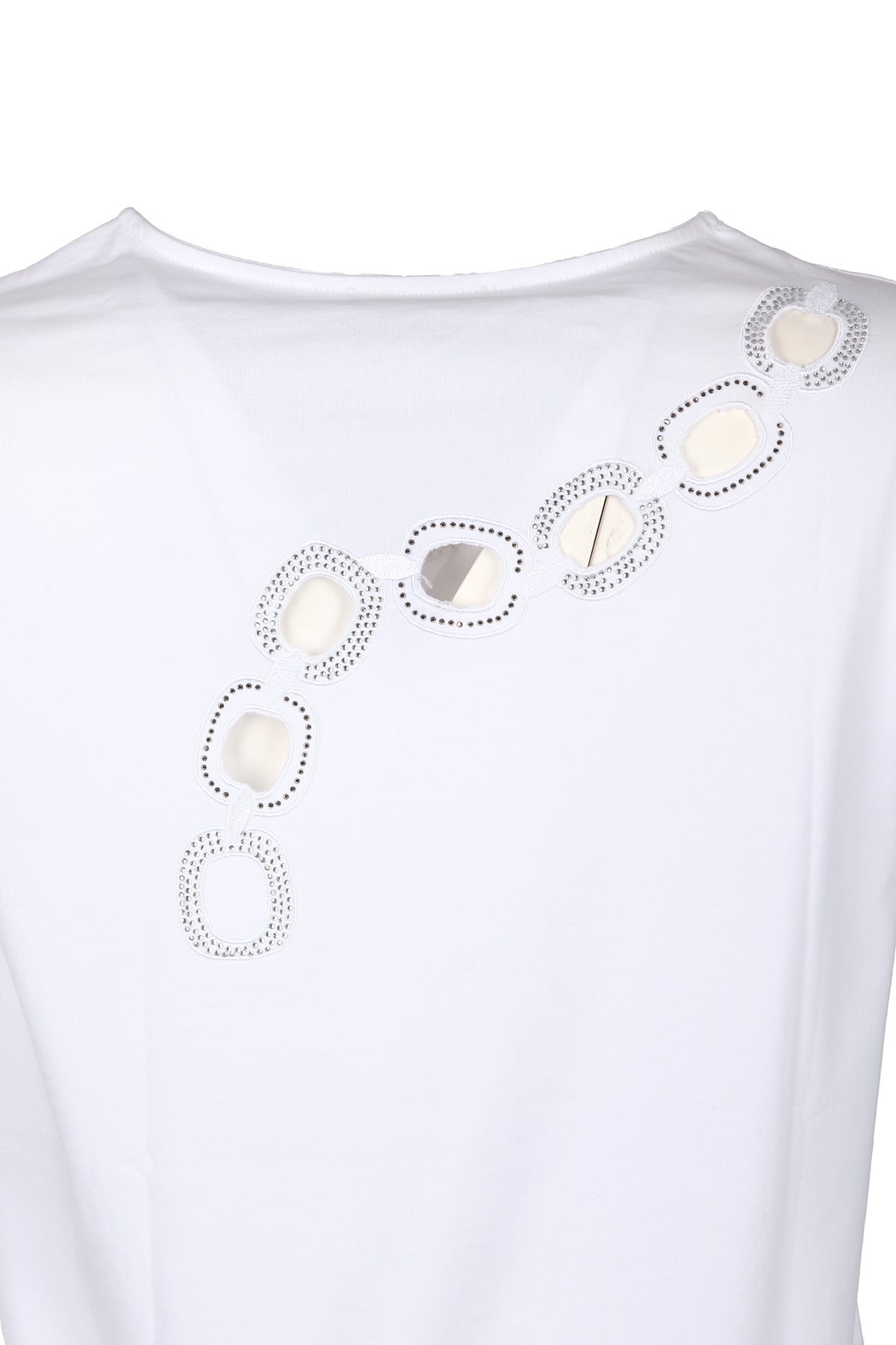 Vedi Minimalist Oversize Kadın Tişört - Taş Detaylı Kısa Kol