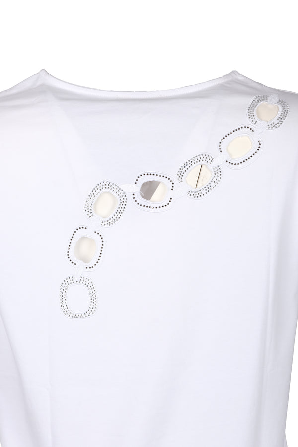 Vedi Minimalist Oversize Kadın Tişört - Taş Detaylı Kısa Kol