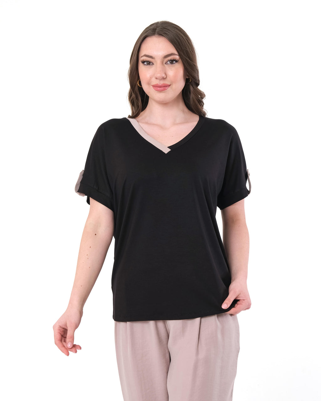 Vedi Oversize V Yaka Kadın T-Shirt - Minimalist Günlük