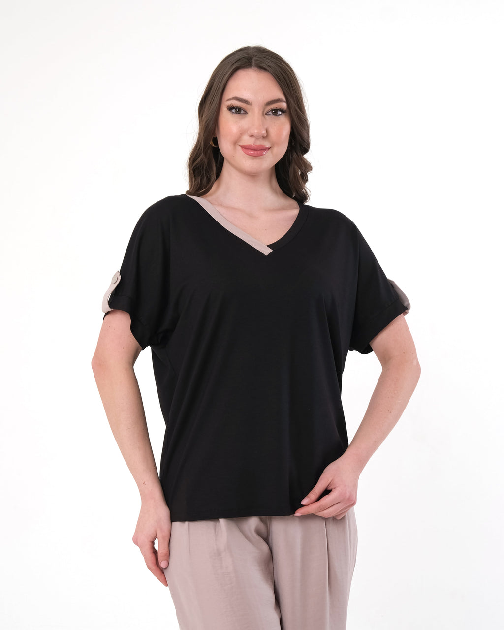 Vedi Oversize V Yaka Kadın T-Shirt - Minimalist Günlük