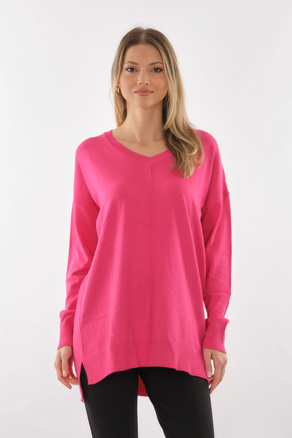 Vedi Oversize V Yaka Uzun Kol Midi Tunik - Günlük Şıklık
