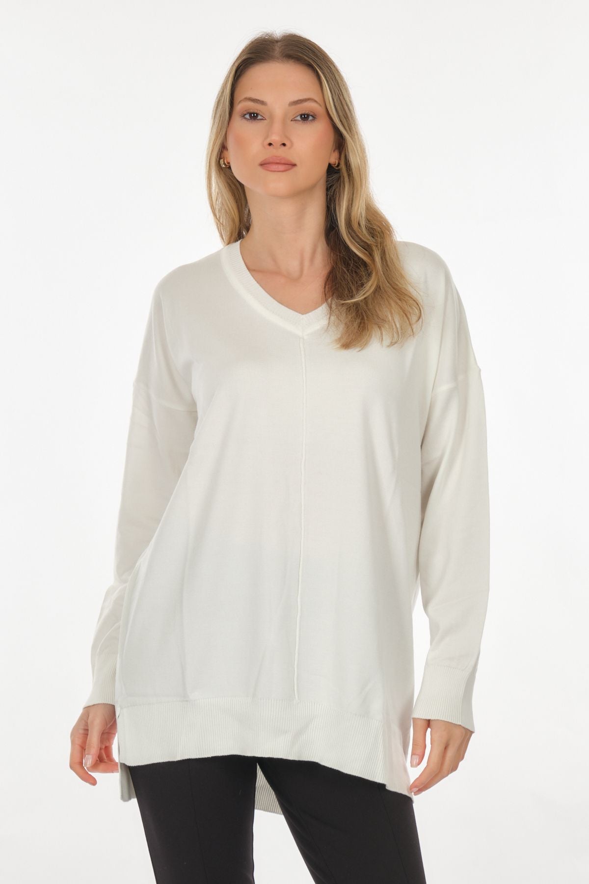 Vedi Oversize V Yaka Uzun Kol Midi Tunik - Günlük Şıklık Translation missing: ar.content.product_image_secondary