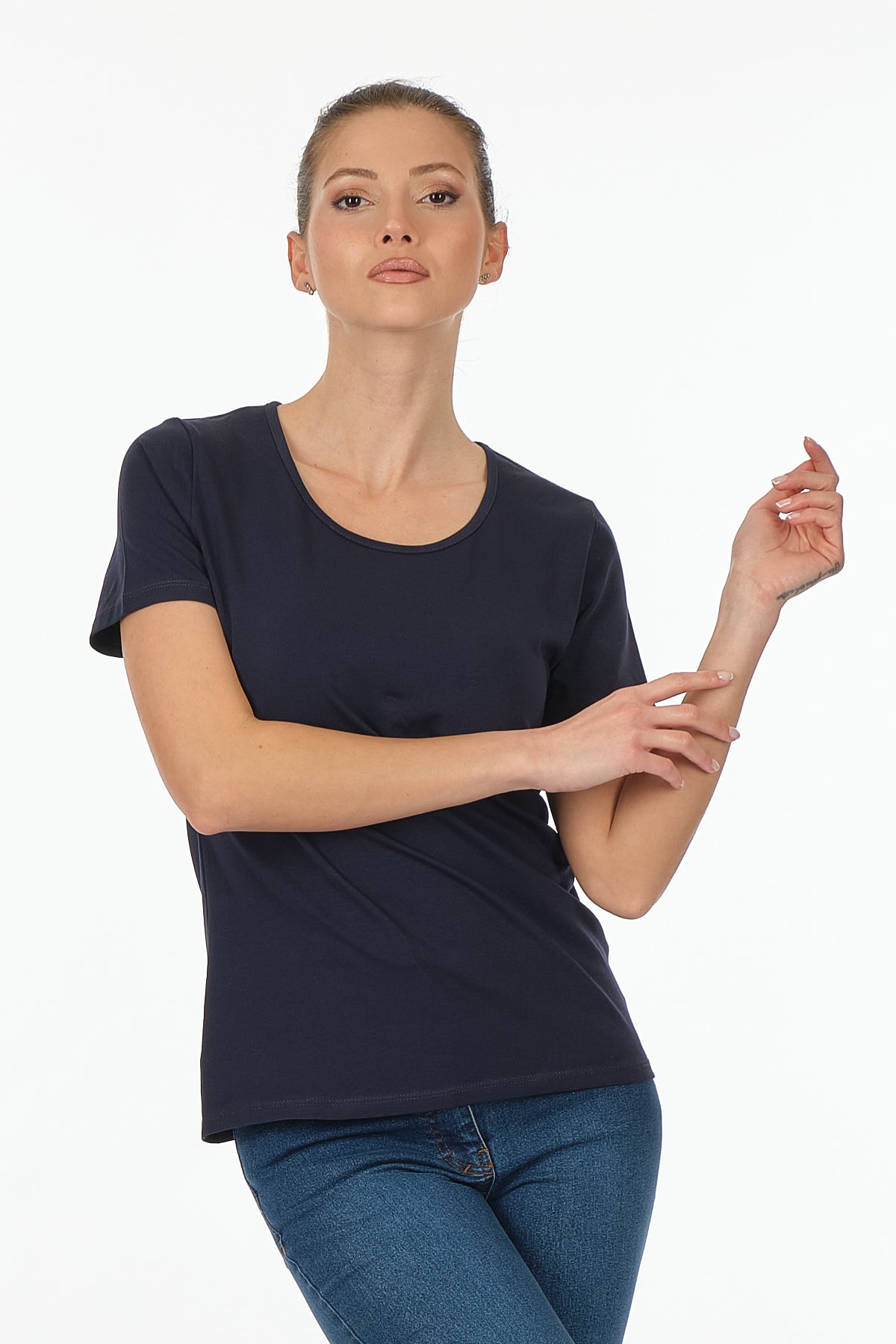 Vedi Minimalist Kadın T-Shirt - Kısa Kol Yuvarlak Yaka - Günlük