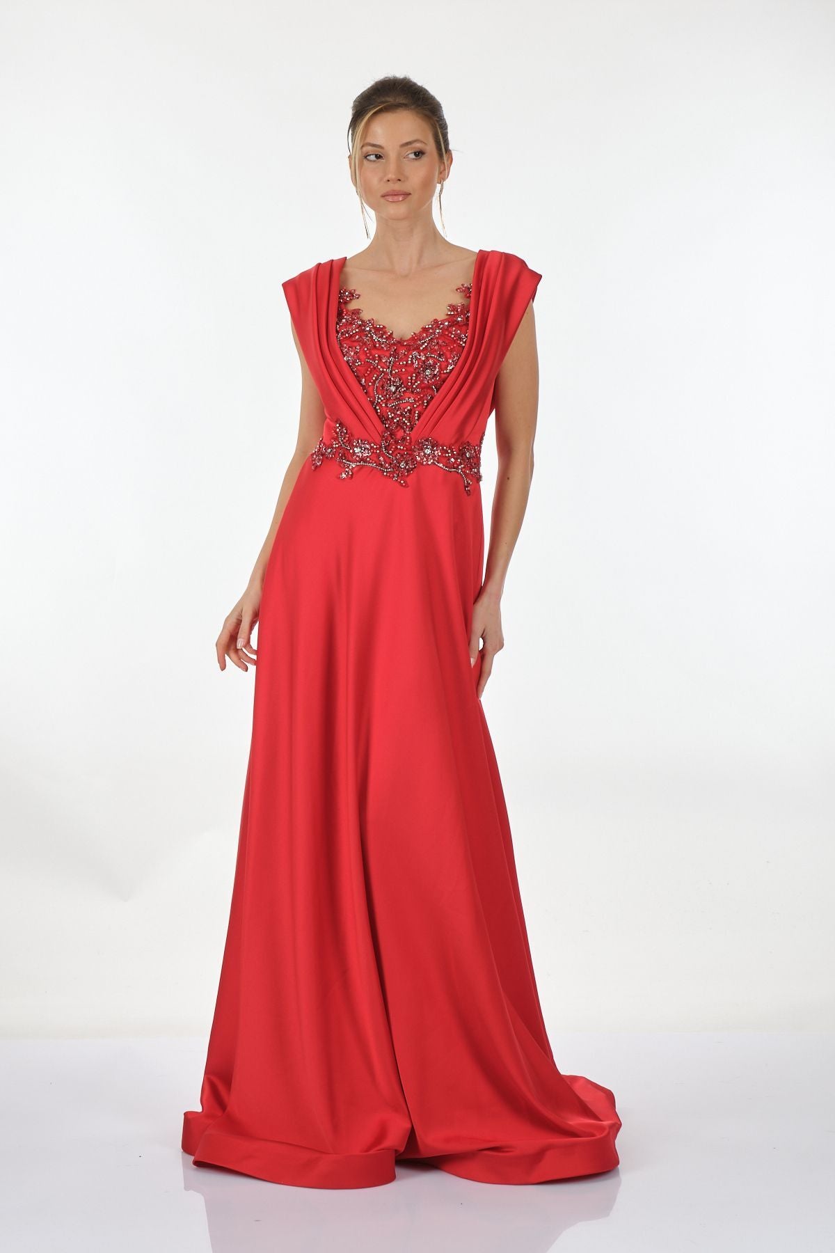 Viva D'or Kap Detaylı Maxi Saten Gece Elbisesi Translation missing: ar.content.product_image_main