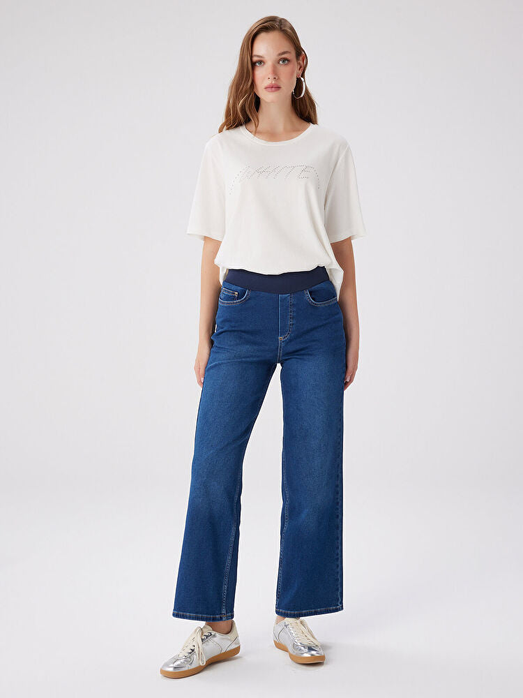 Wide Leg Fit Beli Lastikli Rahat Jean Pantolon UW27JPN010 Ana görsel