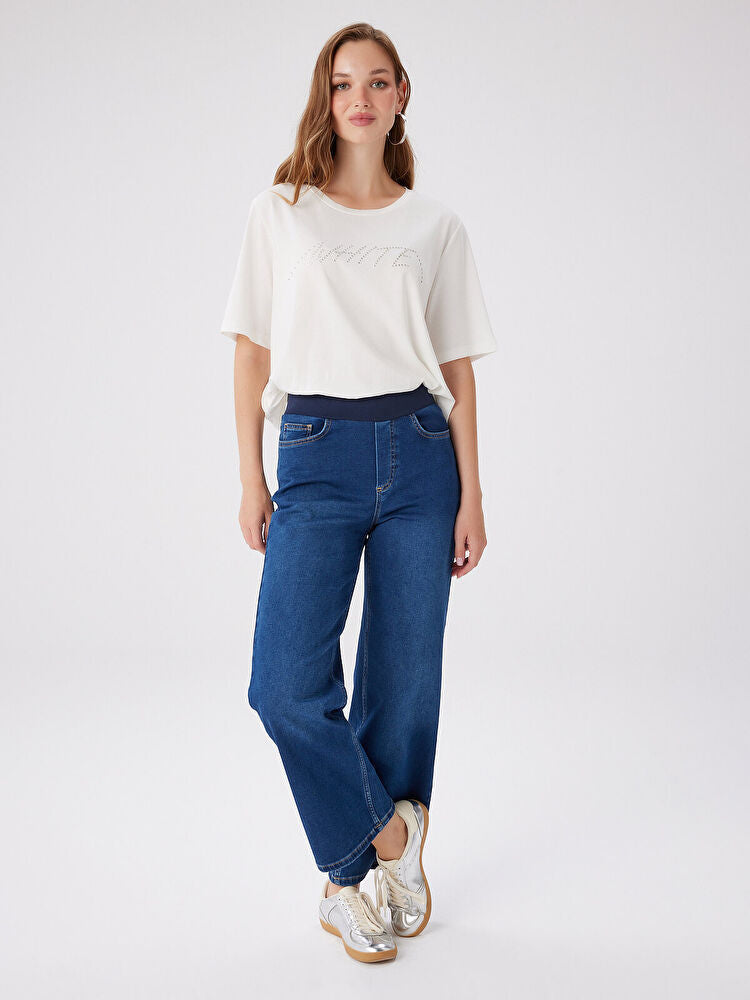 Wide Leg Fit Beli Lastikli Rahat Jean Pantolon UW27JPN010 İkincil görsel