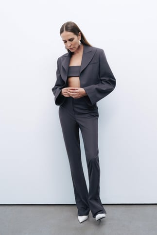 Nocturne Minimalist Crop Pantolon - Yüksek Bel, Düz Kesim, Midi Boy