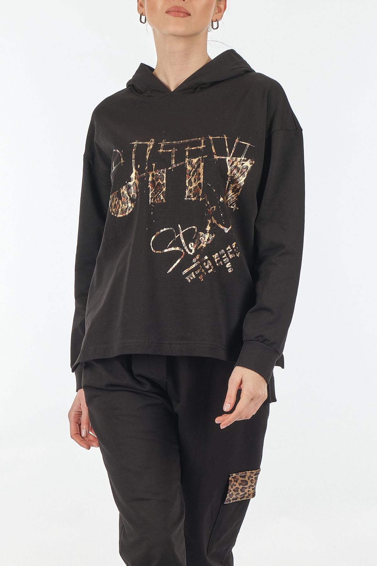 Ysatis Oversize Kapüşonlu Sweatshirt Takım - Leopar Desenli - Günlük Translation missing: tr.content.product_image_secondary