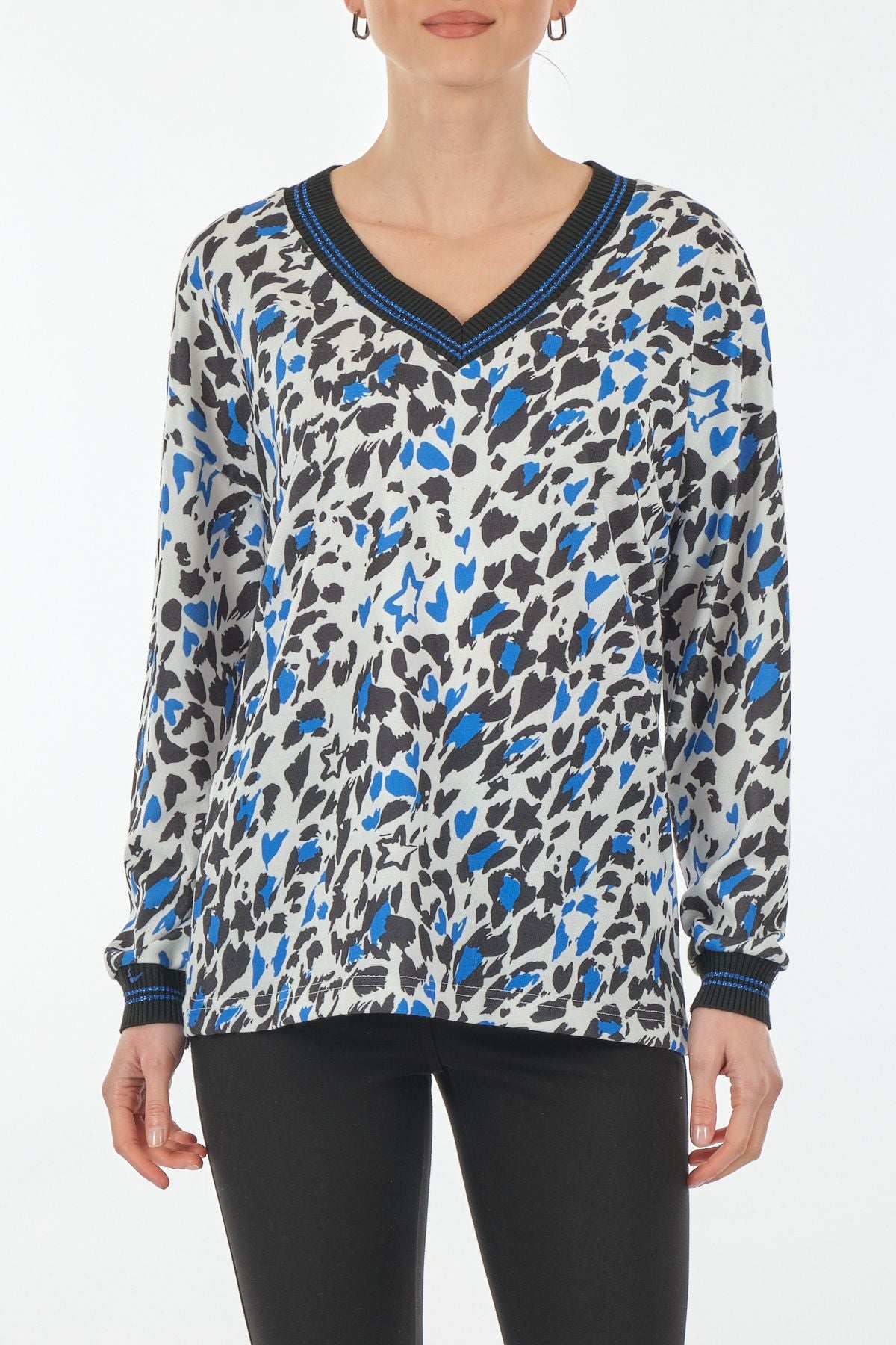 Ysatis Oversize V Yaka Leopar Desenli Uzun Kol Bluz - Günlük Şıklık Translation missing: tr.content.product_image_main