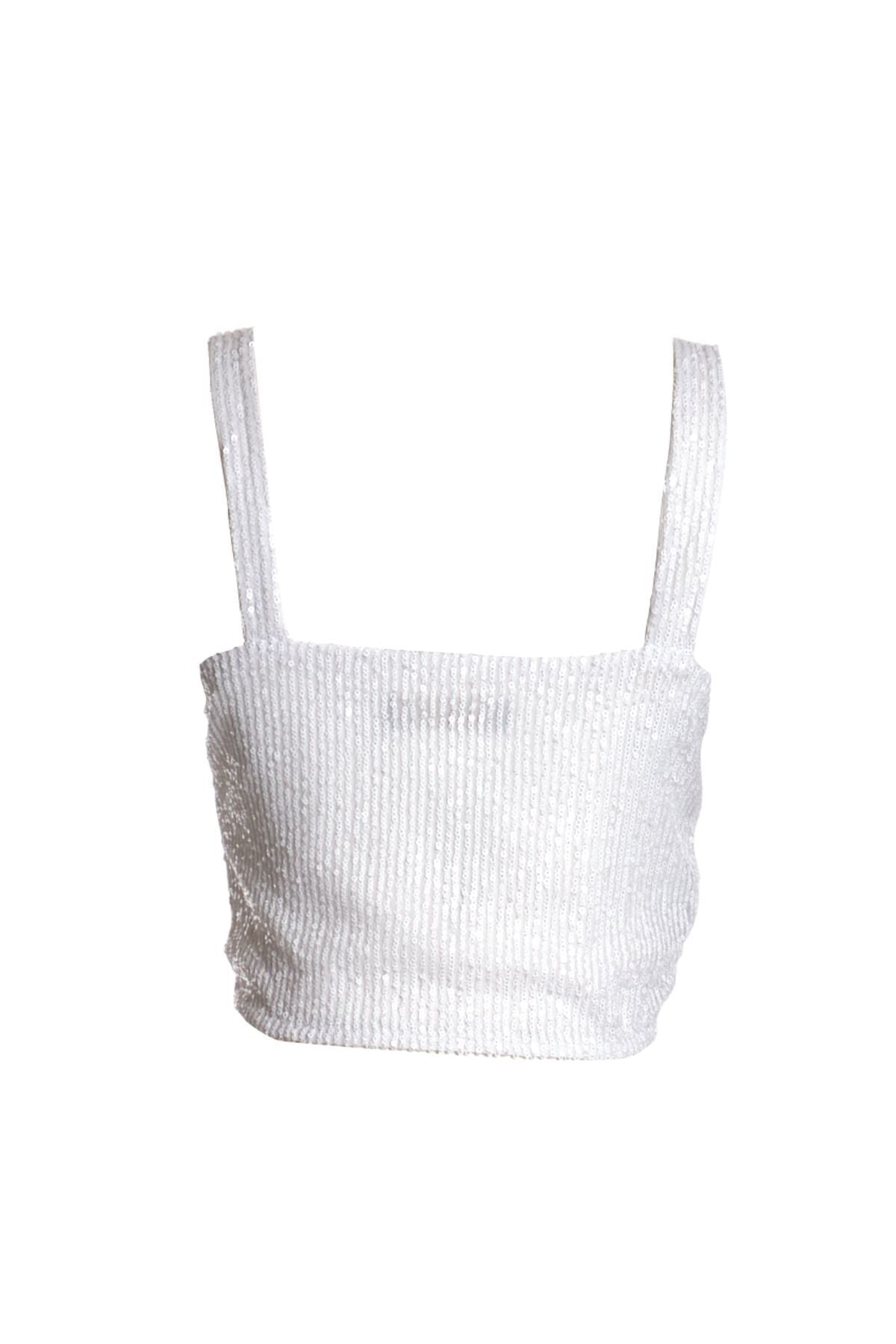 Ysatis Sırtı Açık Pullu Crop Bluz - Minimalist Tasarım - Parti İkincil görsel