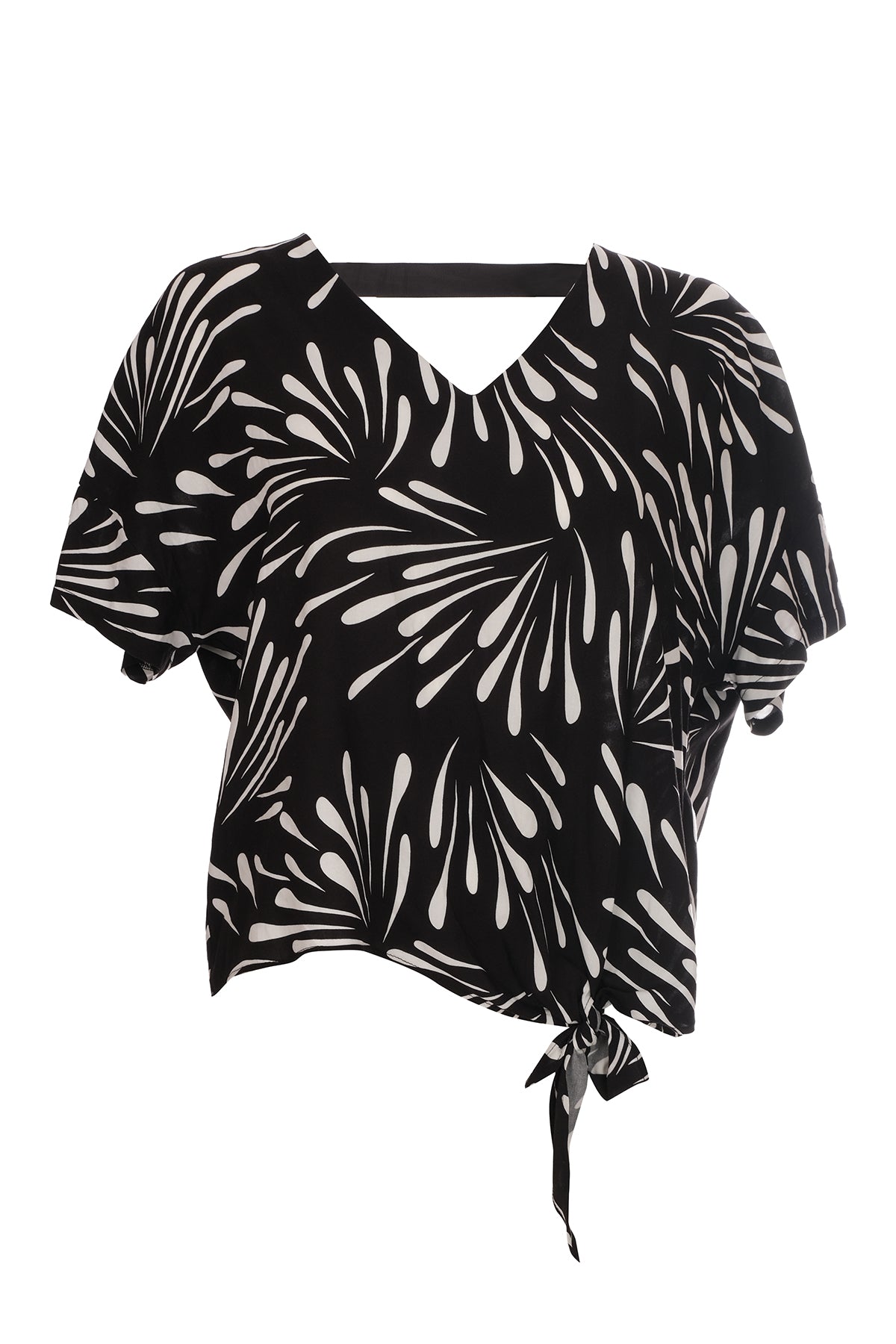 Ysatis Oversize V Yaka Kısa Kol Crop Bluz - Yazlık