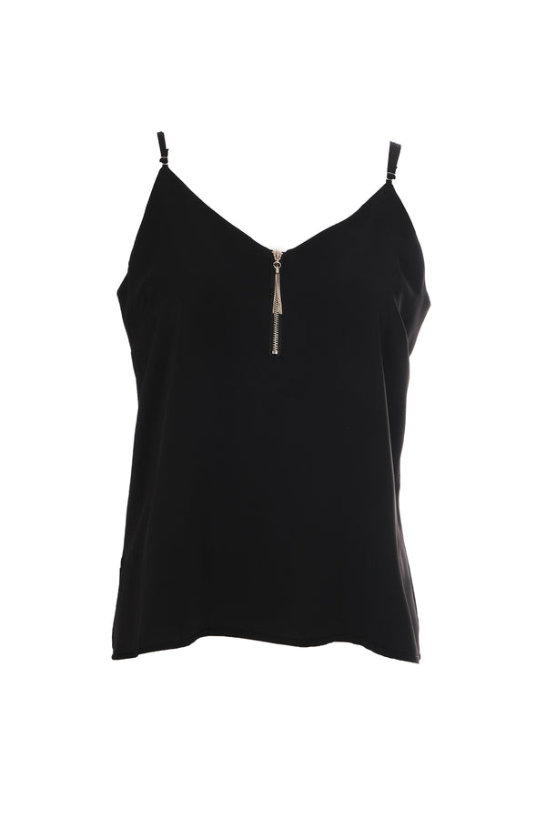 Ysatis V Yaka Fermuarlı Minimalist Crop Bluz - Günlük Şıklık