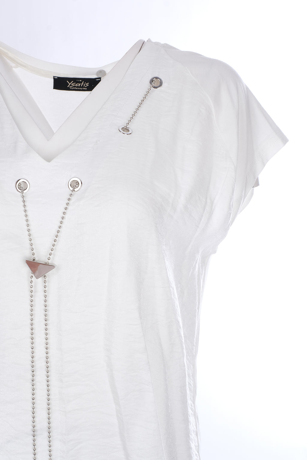 Ysatis Minimalist V Yaka Oversize Kadın Bluz - Kısa Kol