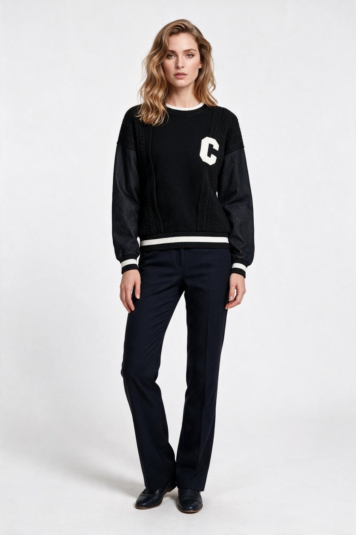 Ysatis Kadın Normal Kesim Bisiklet Yaka Örme Ve Denim Detaylı Sweatshirt Ana görsel