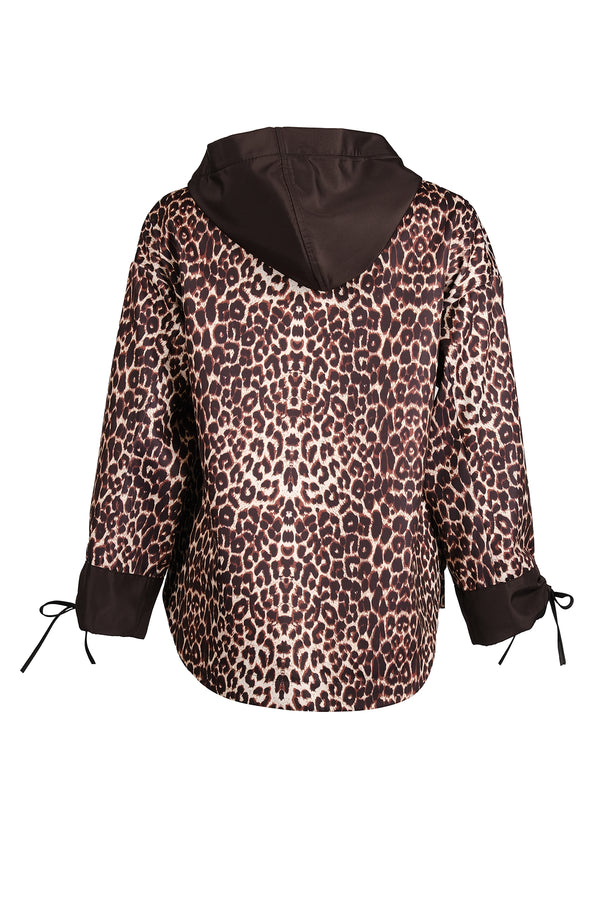 Ysatis Oversize Leopar Desenli Kapşonlu Kadın Ceket - Midi Boy