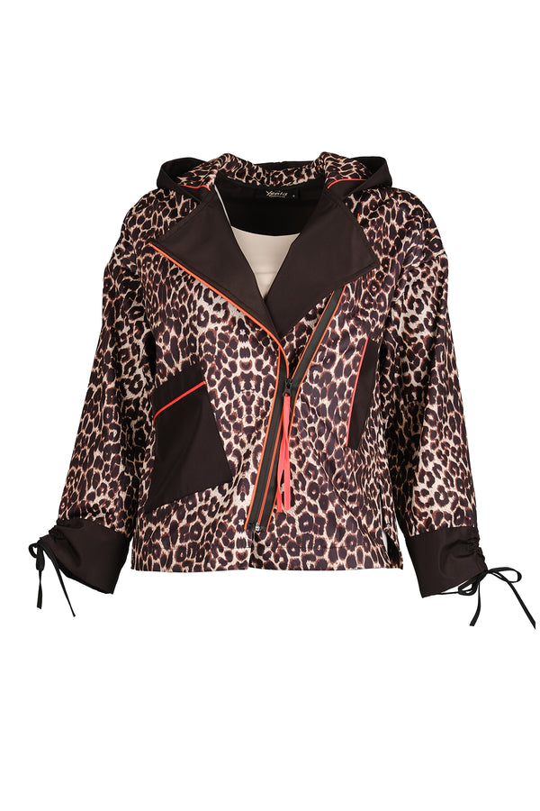 Ysatis Oversize Leopar Desenli Kapşonlu Kadın Ceket - Midi Boy
