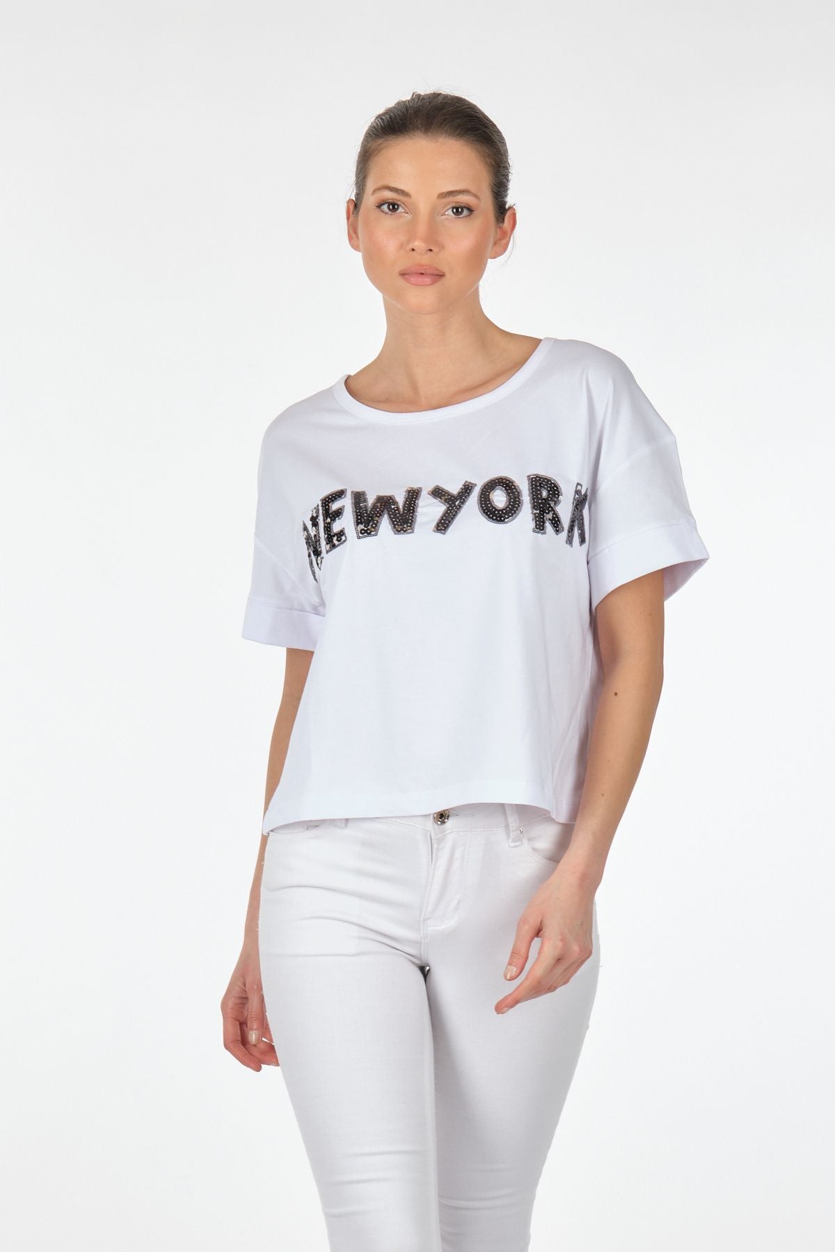 Ysatis Minimalist Crop T-Shirt - Yuvarlak Yaka - Günlük Translation missing: ar.content.product_image_main