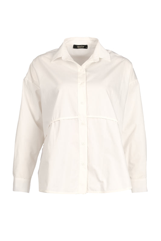 قميص نسائي من Ysatis بتصميم بسيط وواسع وأكمام طويلة وياقة