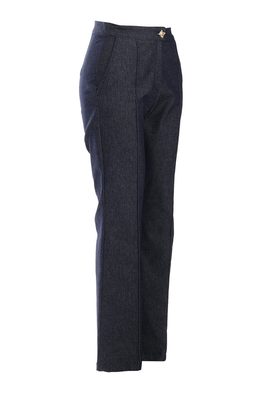 بنطلون نسائي مخطط بخصر عالٍ وحزام من Ysatis Minimalist - مناسب للإطلالات الكاجوال والعمل