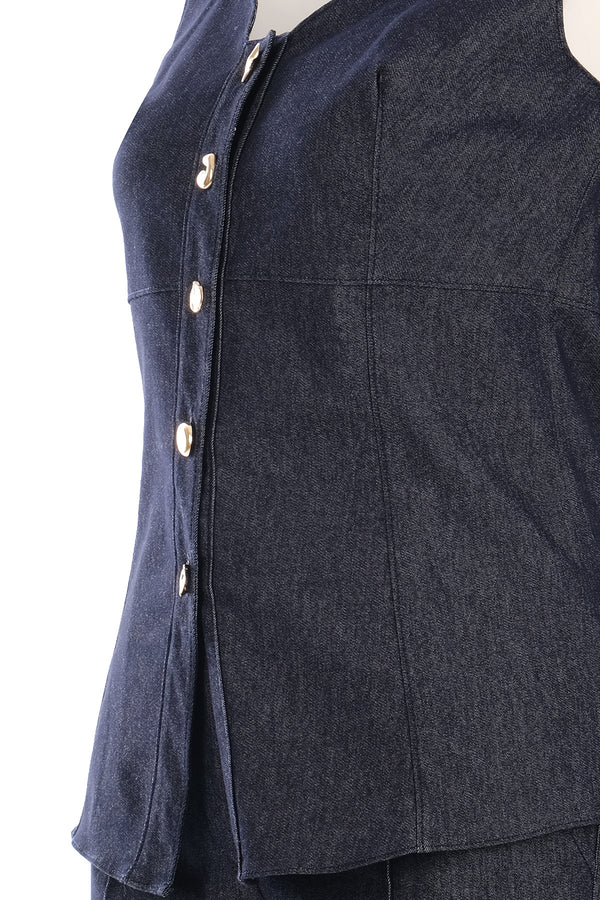 Ysatis Minimalist Crop Denim Yelek - Kolsuz, Düğmeli, Günlük