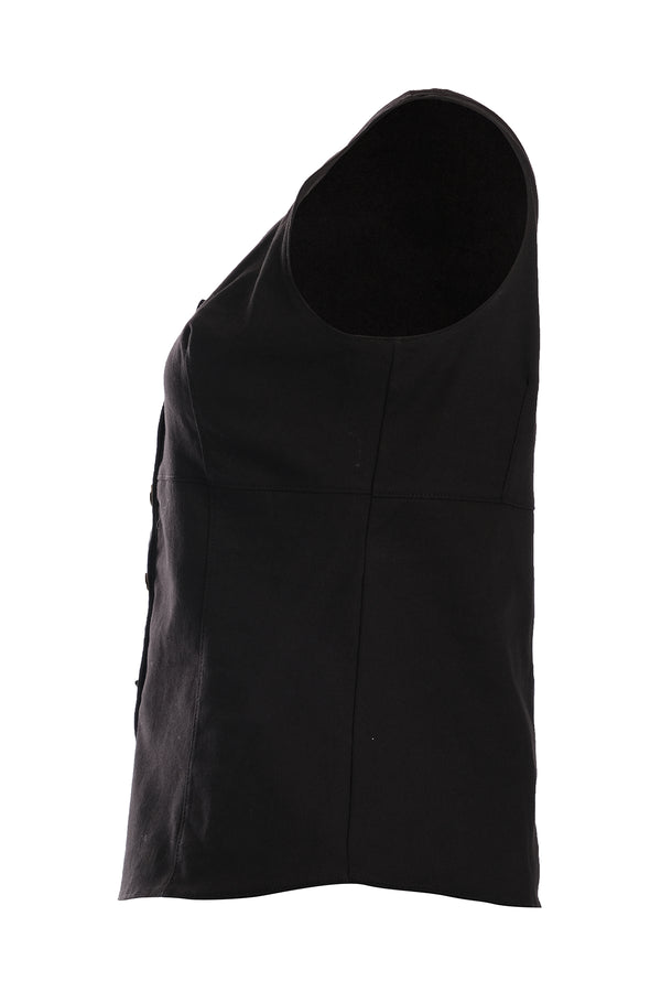 Ysatis Minimalist Crop Denim Yelek - Kolsuz, Düğmeli, Günlük