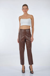 Ysatis Minimalist Deri Crop Pantolon - Yüksek Bel, Şık, Günlük & Gece
