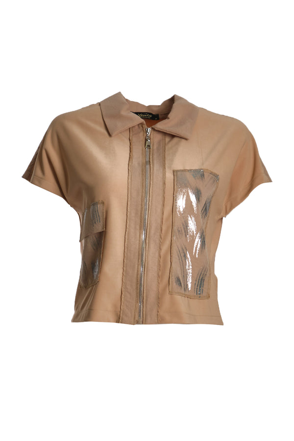 Ysatis Minimalist Günlük Crop Yelek - Kısa Kol Fermuarlı
