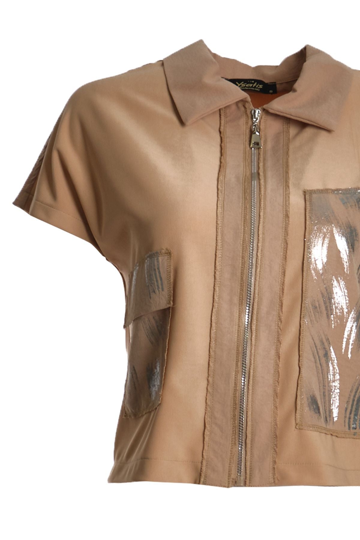 Ysatis Minimalist Günlük Crop Yelek - Kısa Kol Fermuarlı
