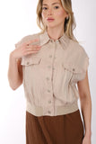 صدرية قصيرة بدون أكمام من Ysatis بتصميم بسيط - بياقة قميص