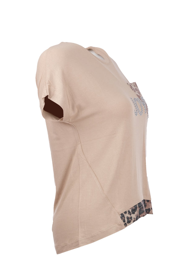Ysatis Minimalist Oversize Kısa Kol Kadın Bluz - Leopar Detay