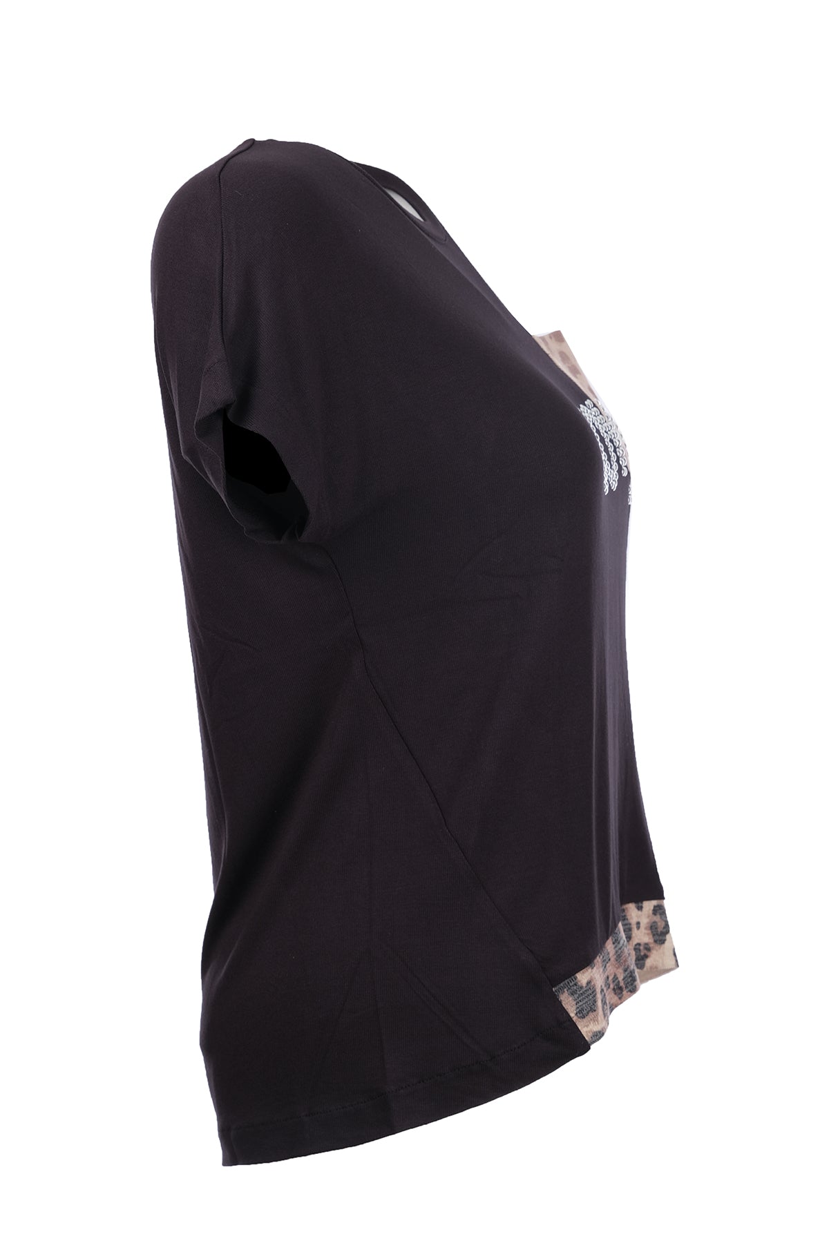 Ysatis Minimalist Oversize Kısa Kol Kadın Bluz - Leopar Detay